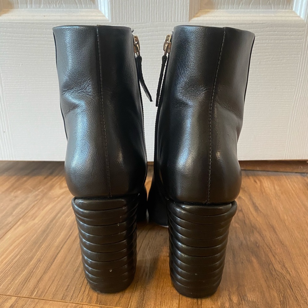 SCHUTZ Black Leather Ribbed-Block Heel Ankle Boots - Picture 5 of 11